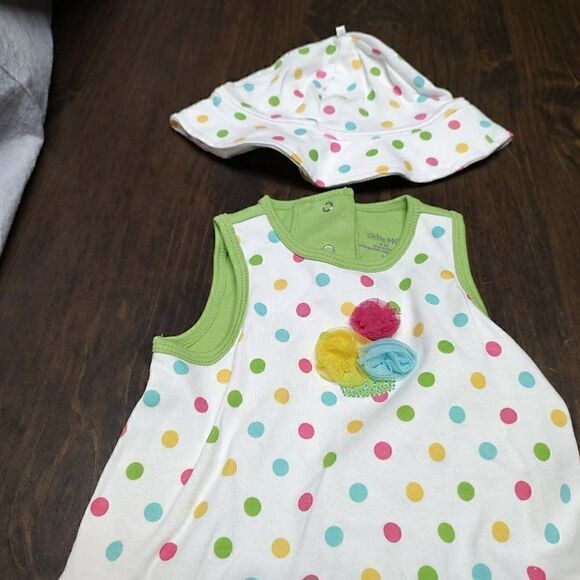 New Little Me White Green Polka Dot Romper With Hat Girl's 6 Months - Picture 2 of 2